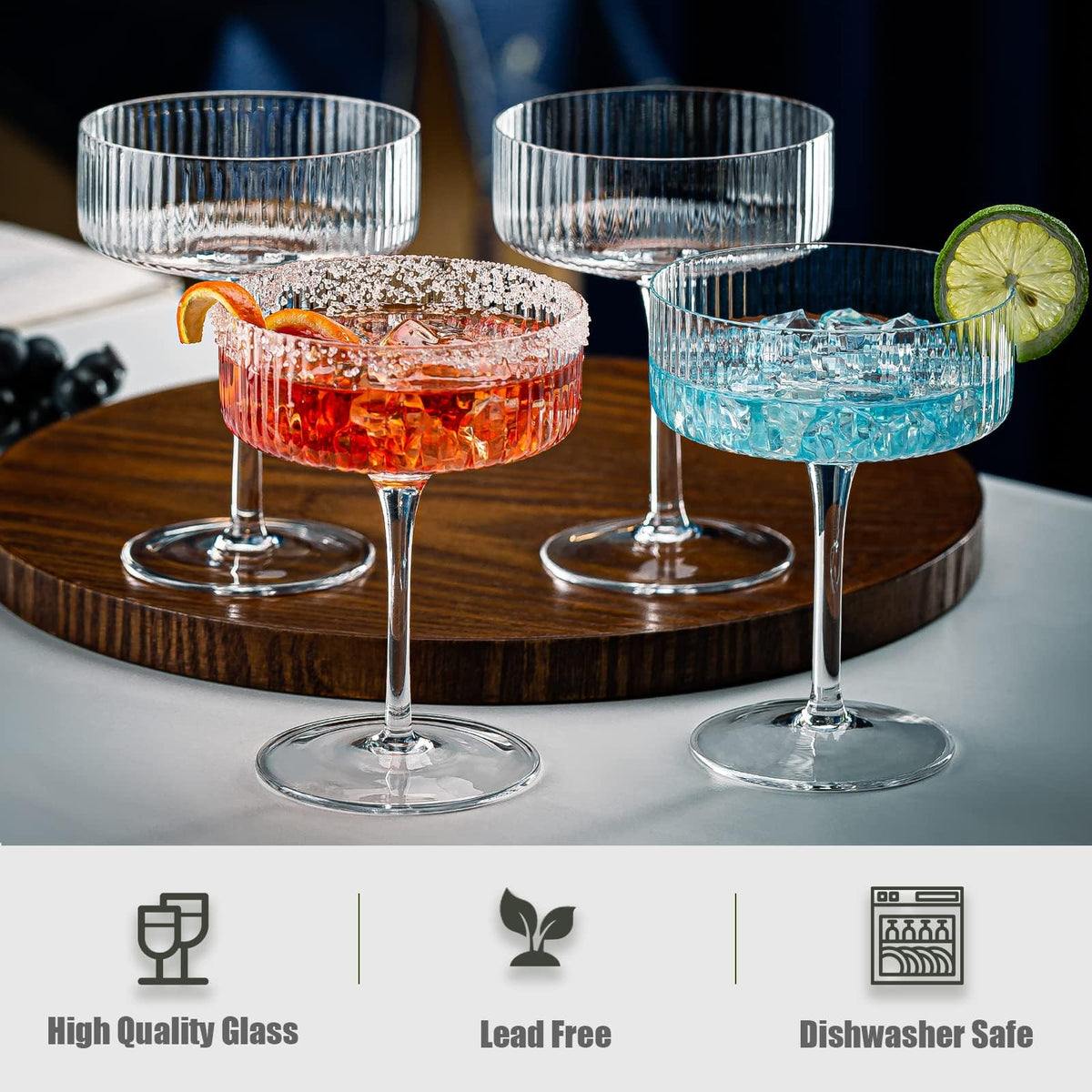 Set of 6 Ribbed Coupe Cocktail Glasses N476307