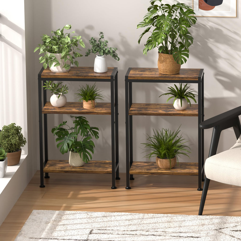 Narrow 3 Tier Slim Side Table Rustic Brown N287