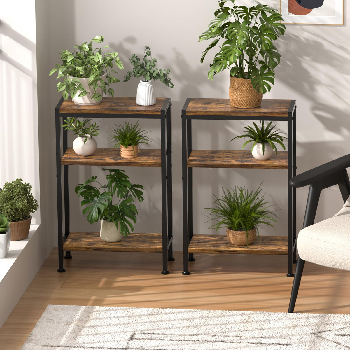 Narrow 3 Tier Slim Side Table Rustic Brown N287