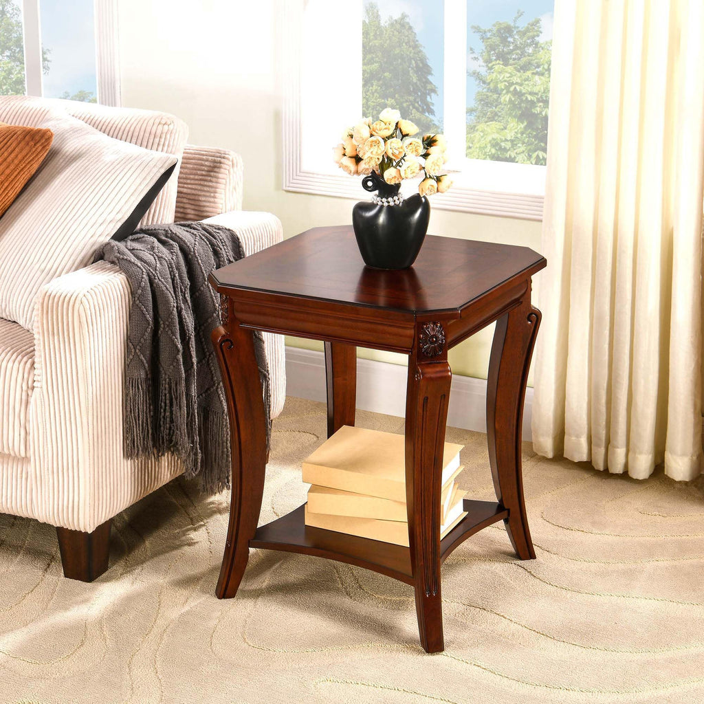 Vintage Wood End Table with Storage Shelf O665