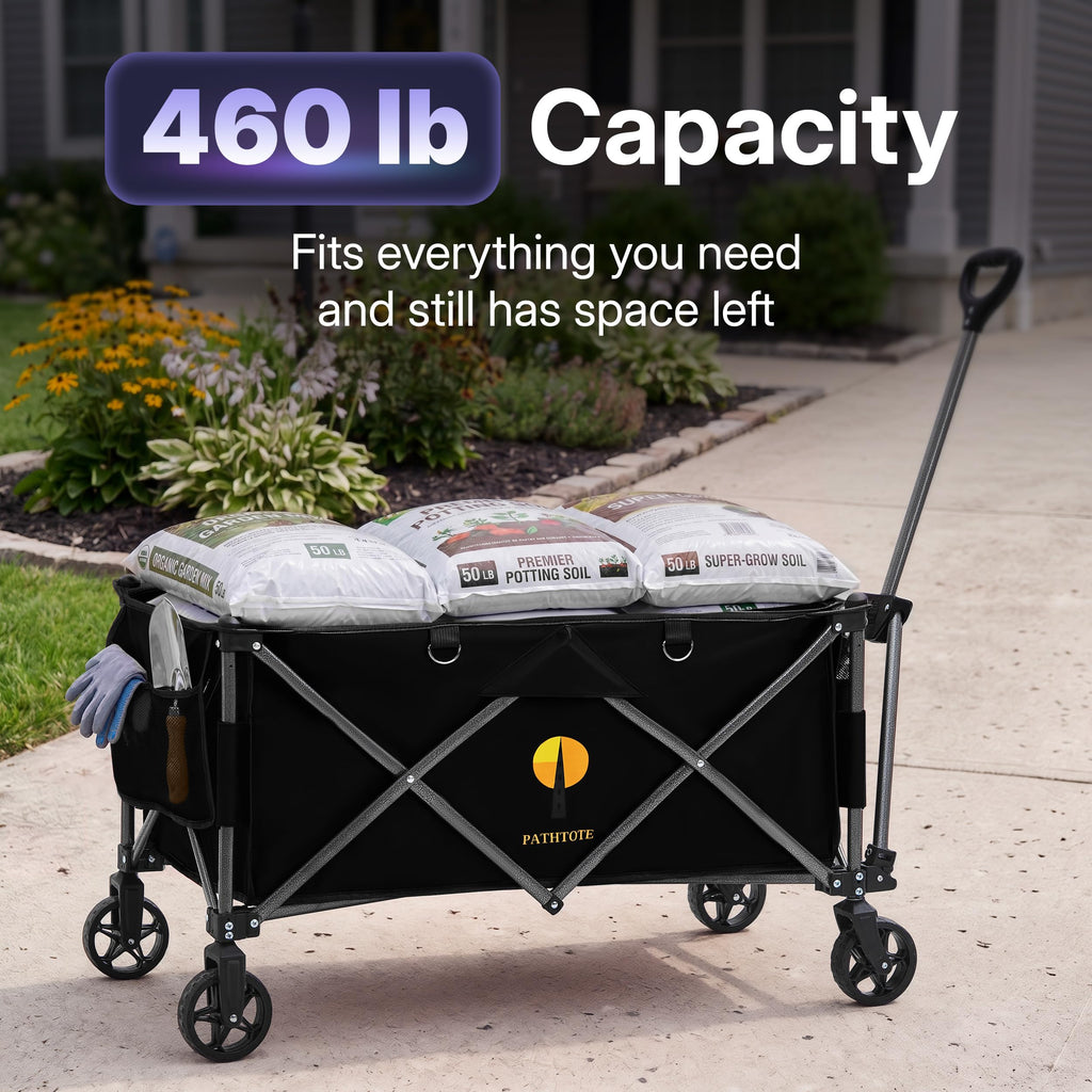 39" Collapsible Wagon with All-Terrain Wheels, 460 lbs Foldable Cart, Black I846
