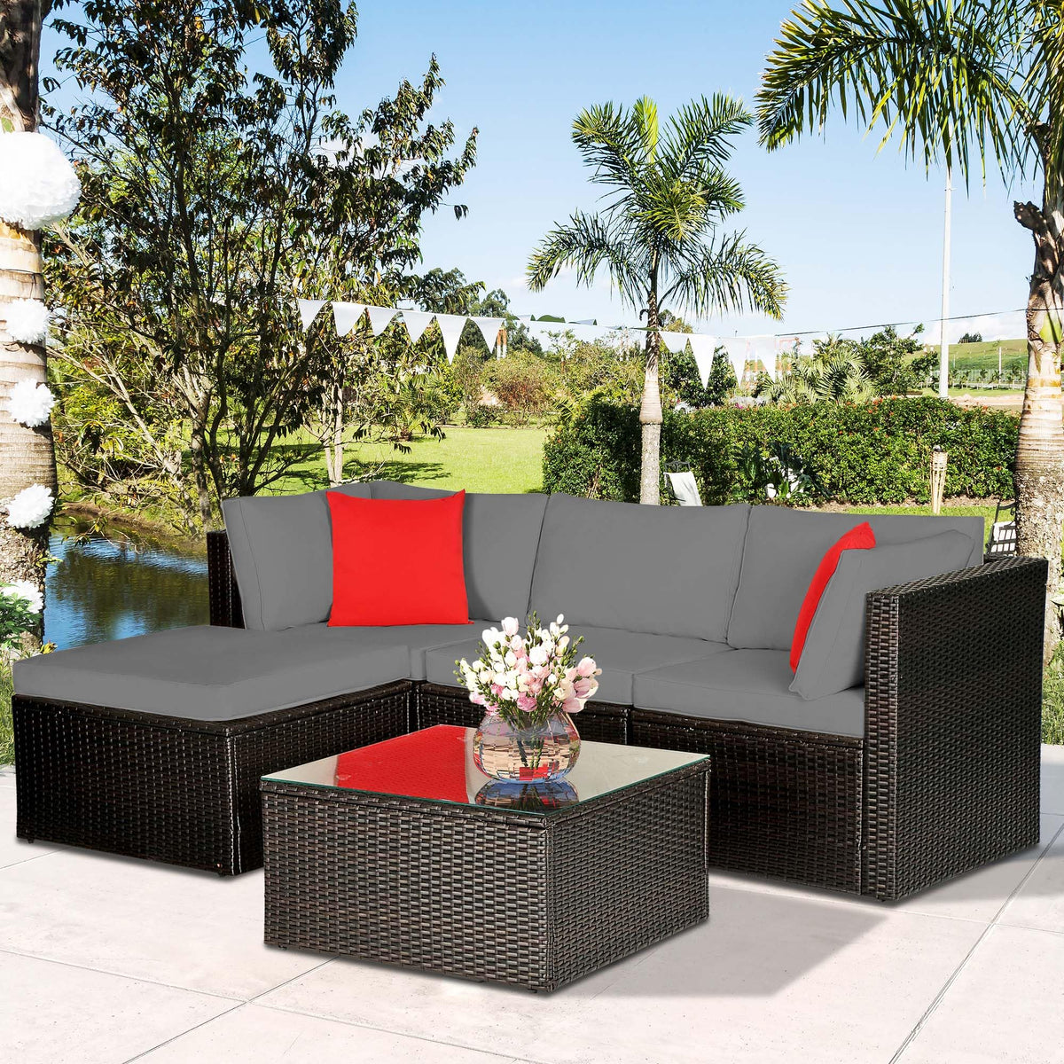 Waterproof Outdoor Couch Cushions 4 Seat Dark Grey Y781455