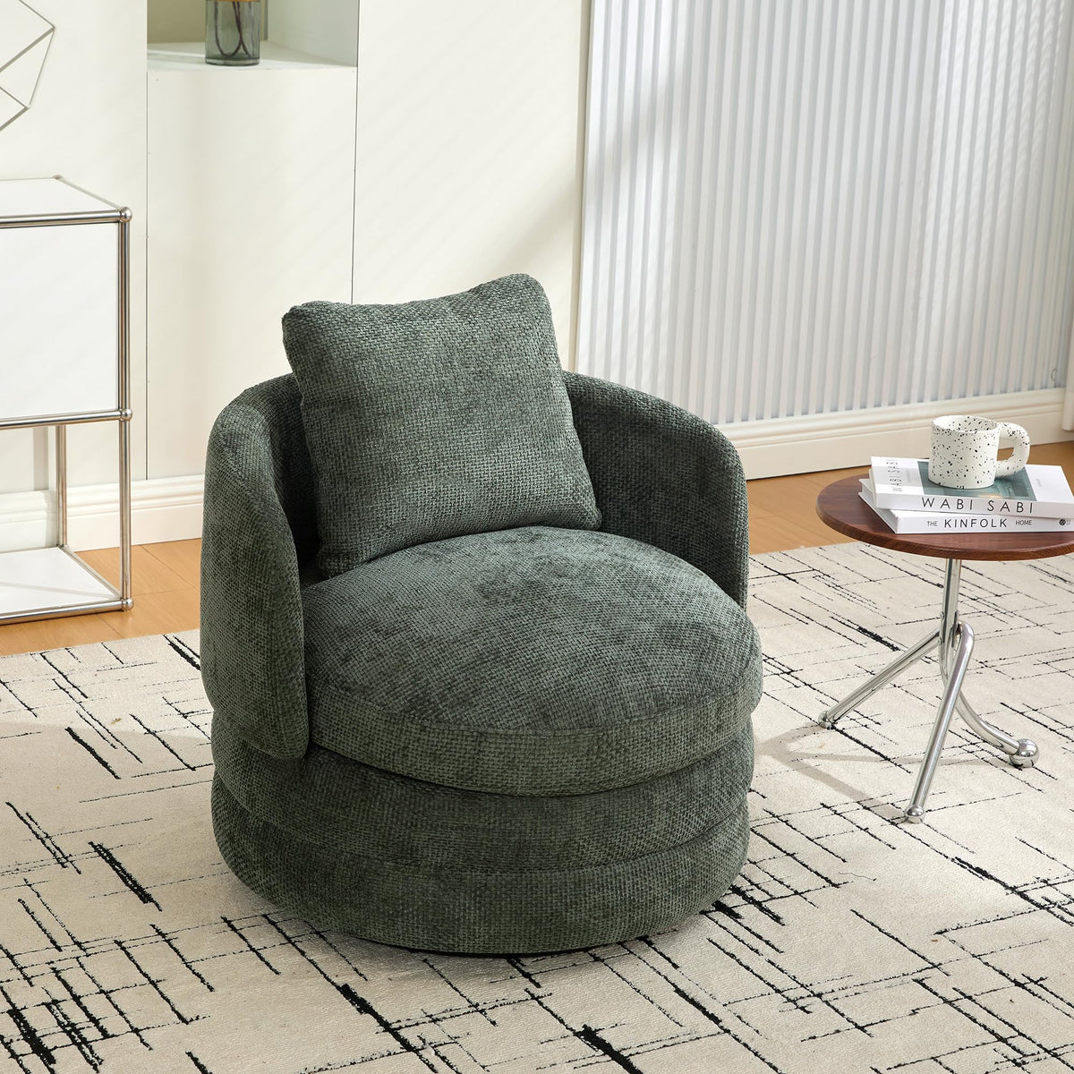 30" Modern Round Set of 2 Swivel Chenille Upholstered Barrel Chair E190