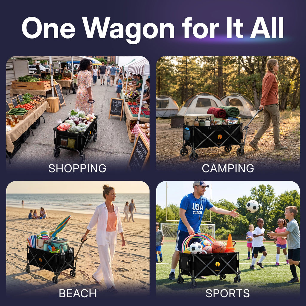 39" Collapsible Wagon with All-Terrain Wheels, 460 lbs Foldable Cart, Black I846