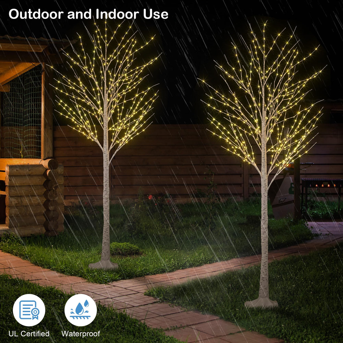 2 Pack 8FT 132 LED Warm White Lighted Birch Tree D64419