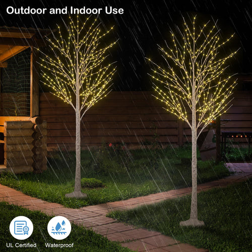 2 Pack 8FT 132 LED Warm White Lighted Birch Tree D64419