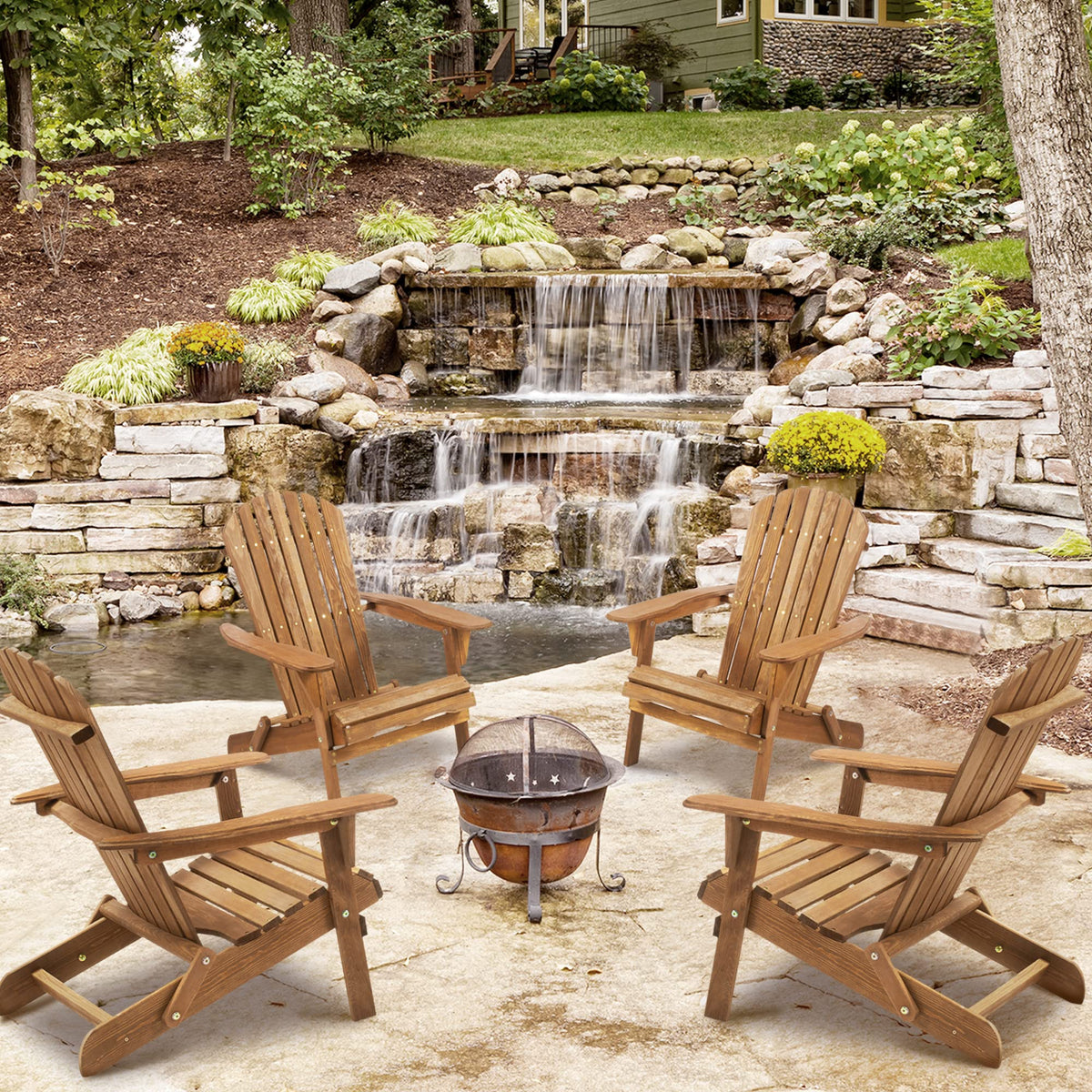 Wooden Folding Adirondack Chair Set of 2 Solid Cedar Light Brown X465384
