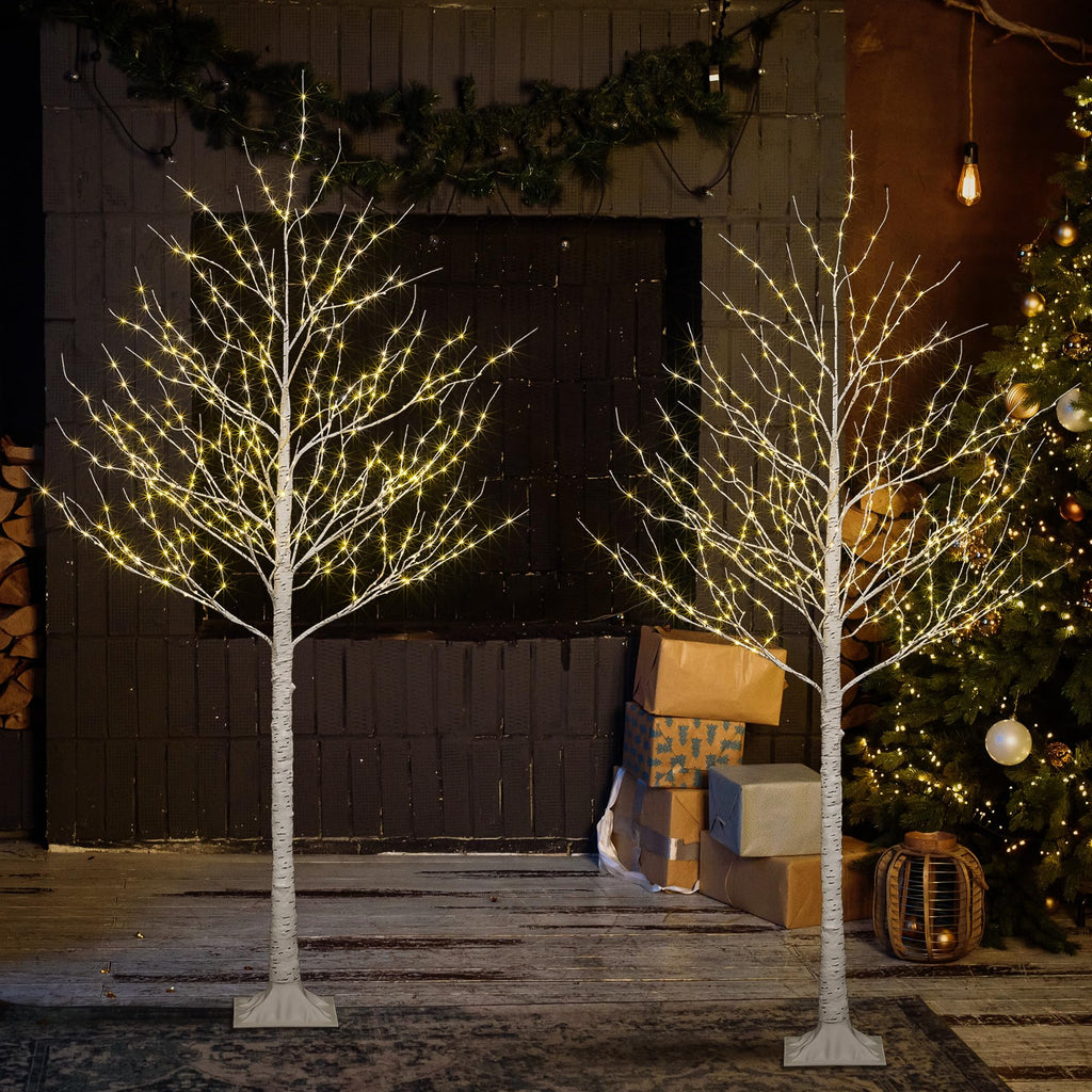 2 Pack 8FT 132 LED Warm White Lighted Birch Tree D64419