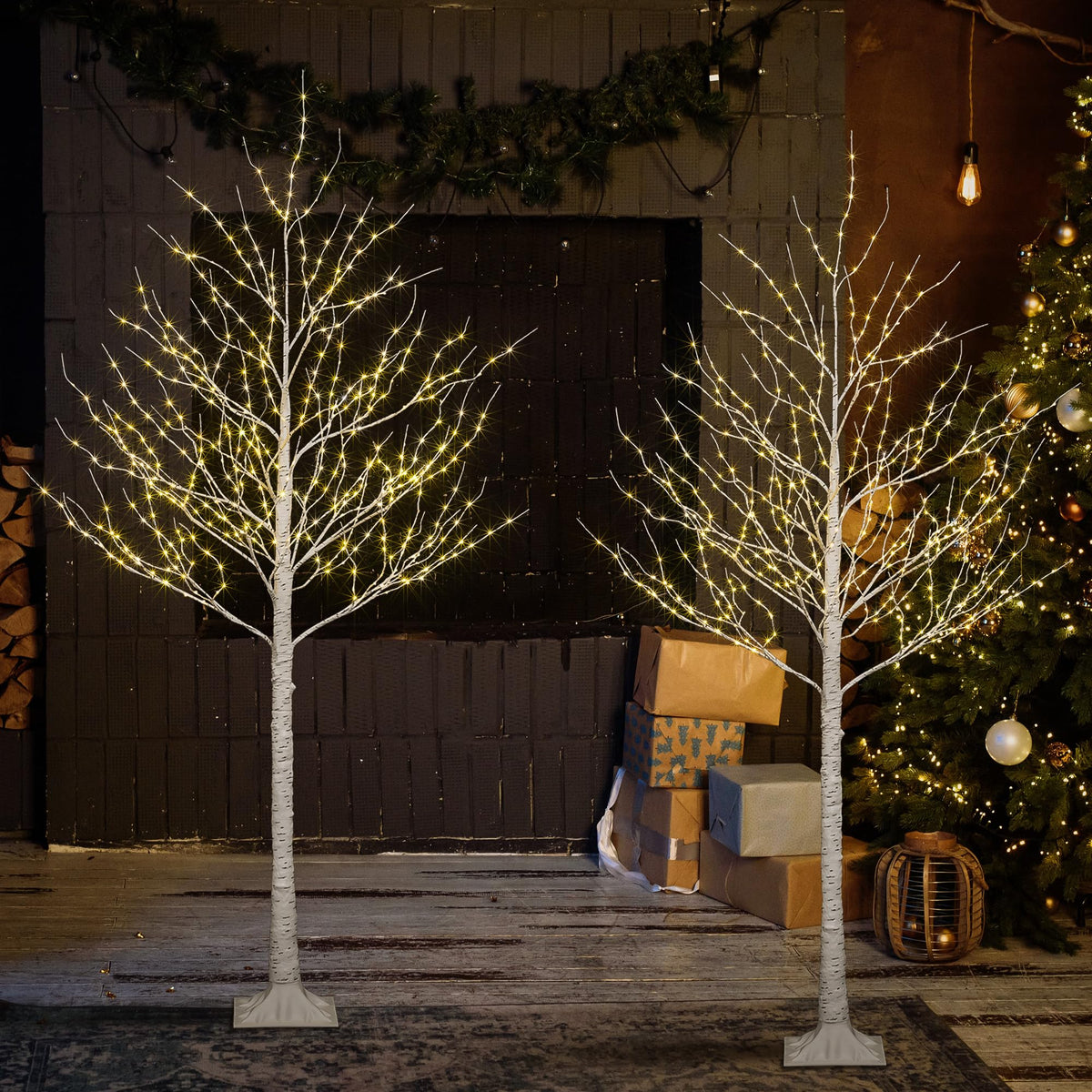 2 Pack 8FT 132 LED Warm White Lighted Birch Tree D64419