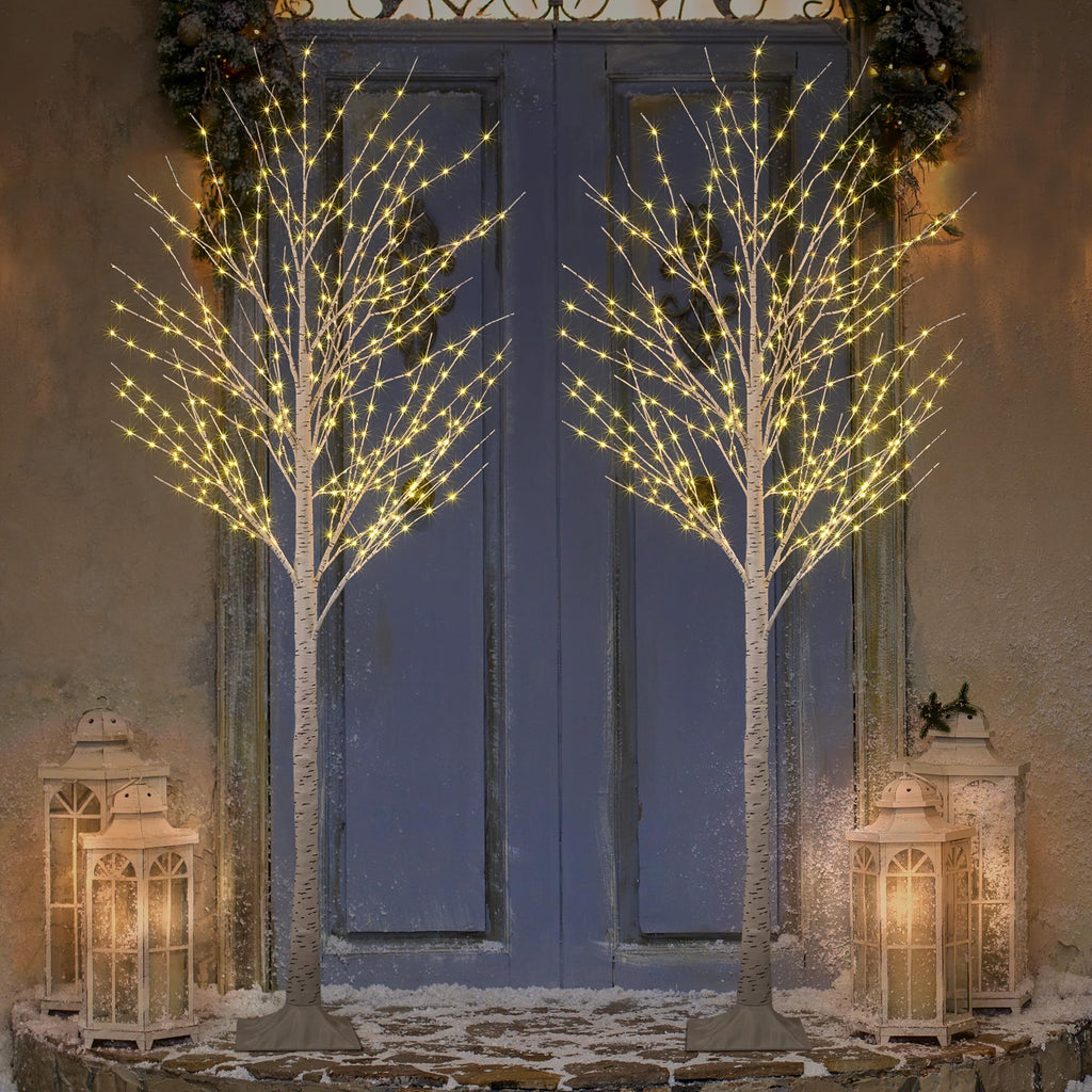2 Pack 8FT 132 LED Warm White Lighted Birch Tree D64419