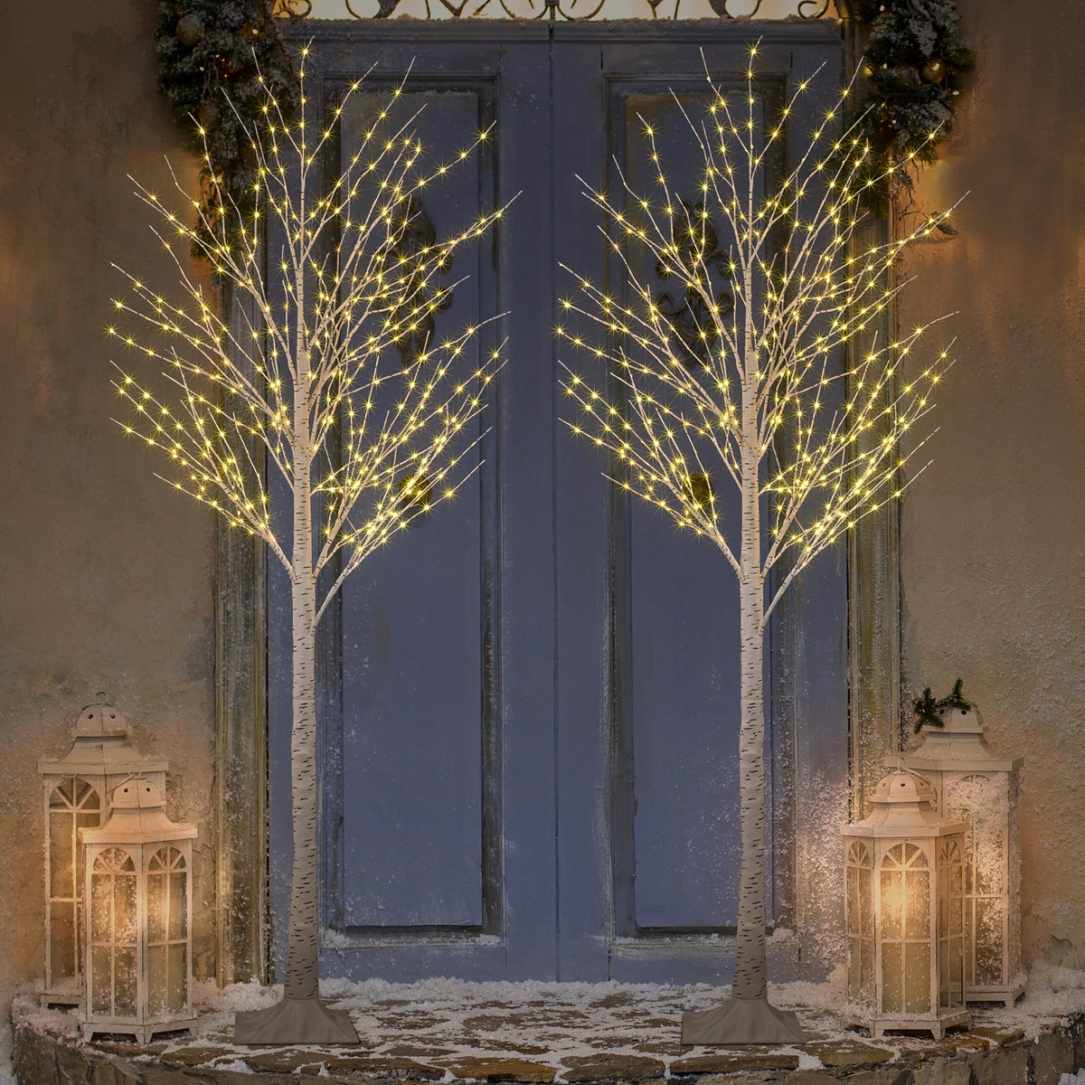 2 Pack 8FT 132 LED Warm White Lighted Birch Tree D64419